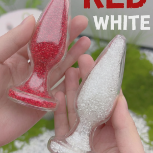 RED AND WHITE GLASS ANAL PLUG